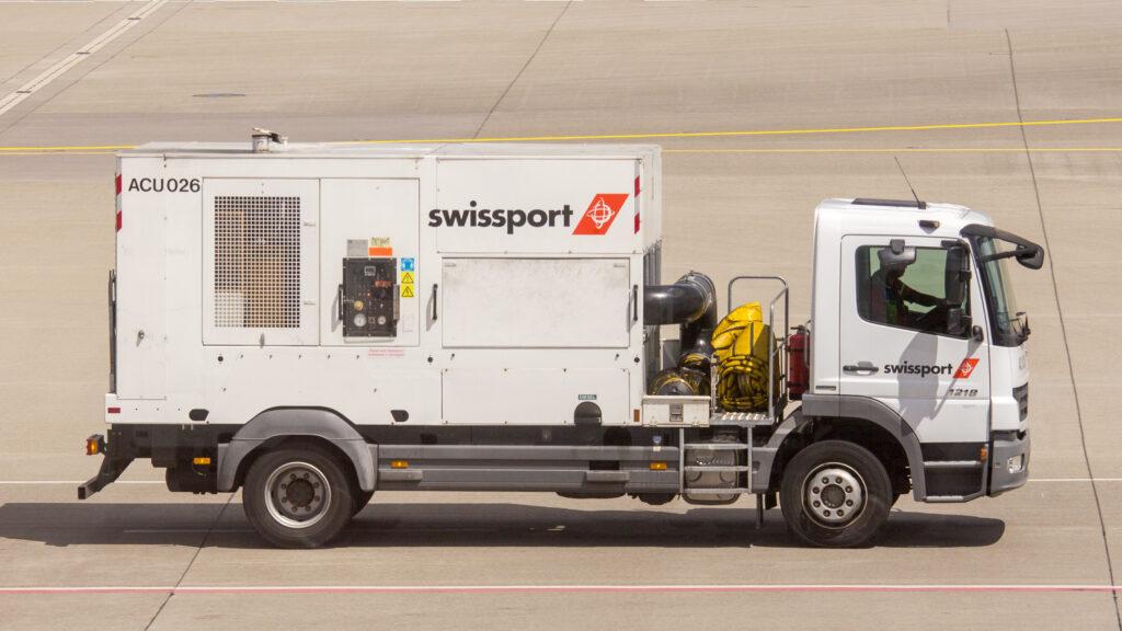 Swissport vehicle on Zurich International Airport working with Wireless headsets Airlink 2085