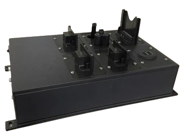 The rack charger with power supply efficiently charges multiple batteries simultaneously for reliable performance and durability.