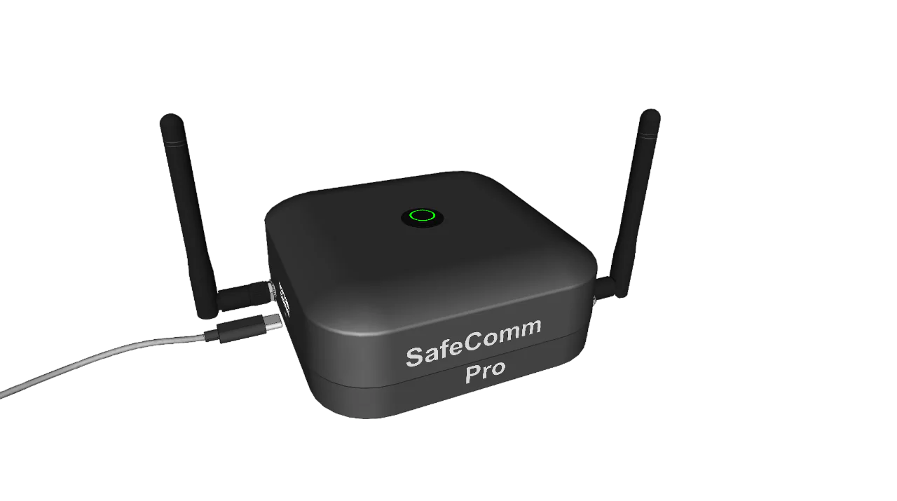 Mobile Base SafeComm: portable, durable communication unit ensuring clear, hands-free audio for high-noise industrial and aviation settings.