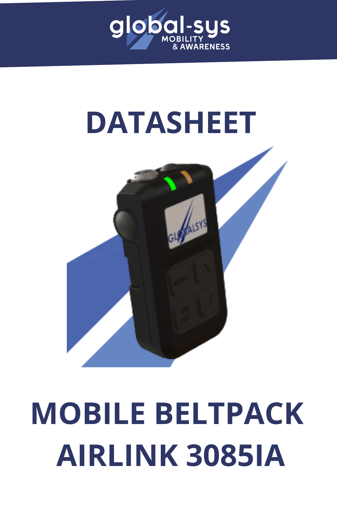 Datasheet for Beltpack Airlink 3085IA showcasing reliable, wireless communication, ergonomic design, and high-noise adaptability.